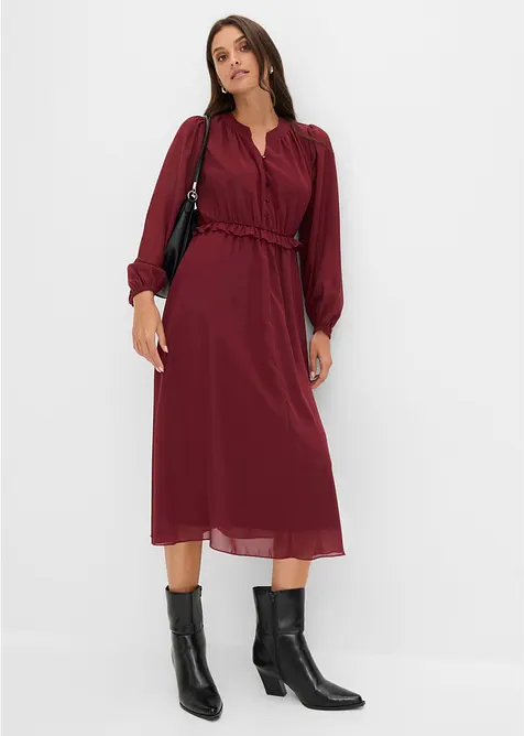 Chiffonkleid mit ausgestelltem Rock in rot im Look von vorne (Totalaufnahme) - bonprix