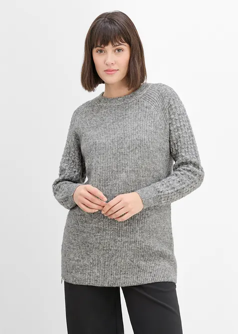 Warmer 2-in-1 Umstands- und Stillpullover in grau von vorne (im Anschnitt) - bonprix