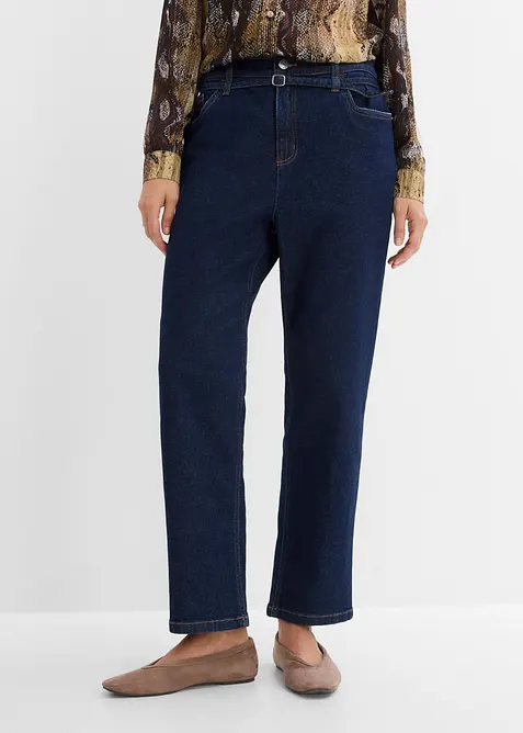 Straight-Jeans High Waist, cropped in blau von vorne - bonprix