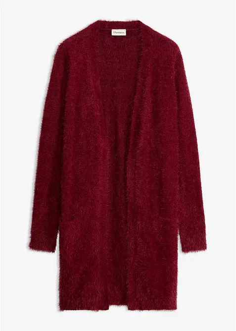 Longstrickjacke in Flauschoptik in rot von vorne - bonprix