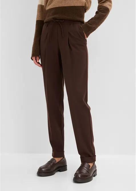 Bundfaltenhose in Schlupfform in braun von vorne - bonprix