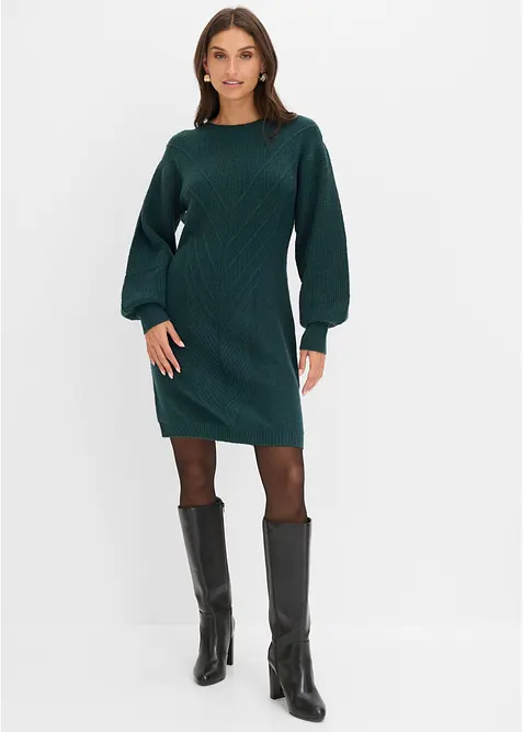 Strickkleid mit Rippenstruktur in grün von vorne (Totalaufnahme) - bonprix