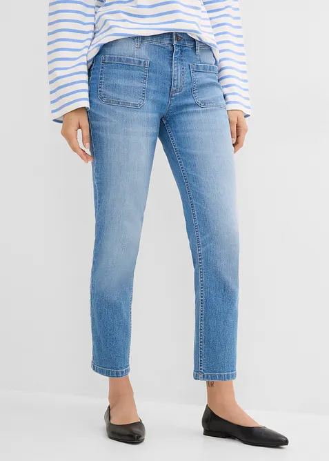 Slim-Fit-Jeans High Waist cropped in blau von vorne - bonprix
