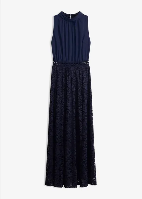 Maxikleid mit Spitzen-Rock in blau von vorne - bonprix