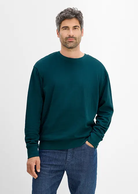 Sweatshirt aus reiner Bio-Baumwolle in petrol von vorne (im Anschnitt) - bonprix