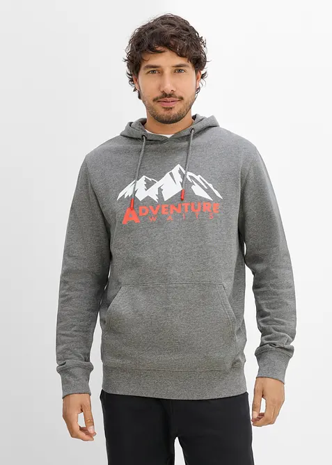 Hoodie aus reiner Bio-Baumwolle in grau von vorne (im Anschnitt) - bonprix