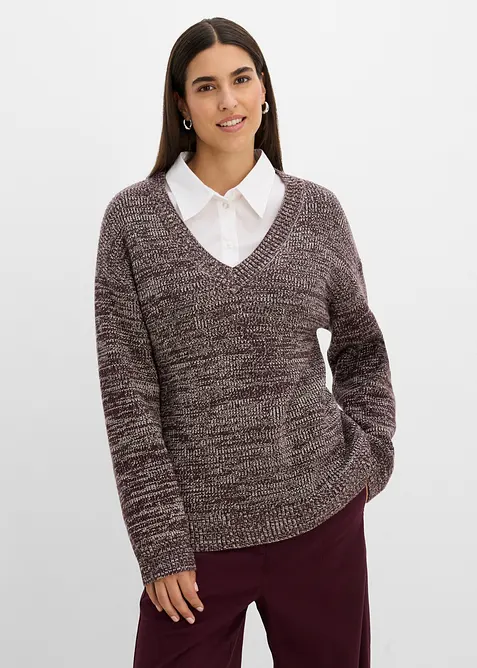 Strick-Pullover aus weichem Viscose-Mix in braun von vorne (im Anschnitt) - bonprix