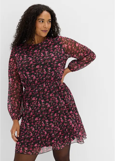 Kurzes Jerseykleid mit langen Ärmeln in schwarz von vorne (Totalaufnahme) - bonprix