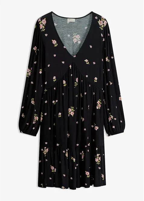 Jerseykleid mit Ballonärmeln in schwarz von vorne - bonprix