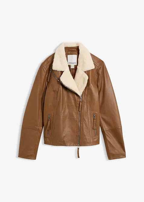 Leder Biker-Jacke aus Lammnappa in braun von vorne - bonprix
