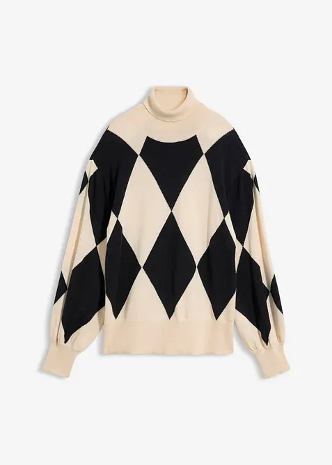 Feinstrick-Rollkragenpullover in beige von vorne - bonprix