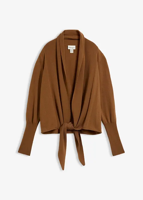 Strickjacke aus weichem Woll-Mix in braun von vorne - bonprix
