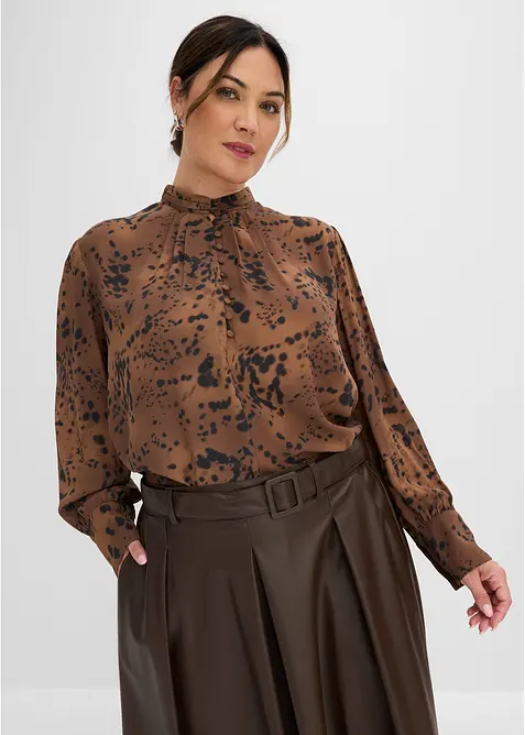 Chiffonbluse mit Stehkragen in braun von vorne (im Anschnitt) - bonprix