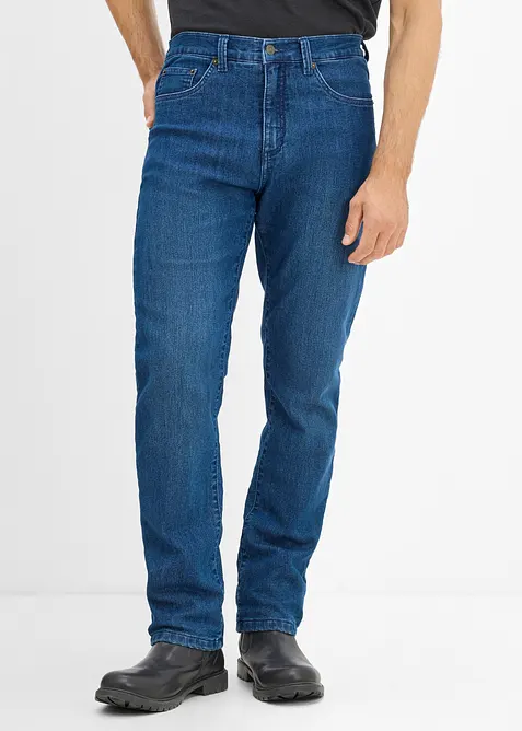 Thermo Classic-Fit-Jeans mit Jersey-Futter, Straight in blau von vorne - bonprix