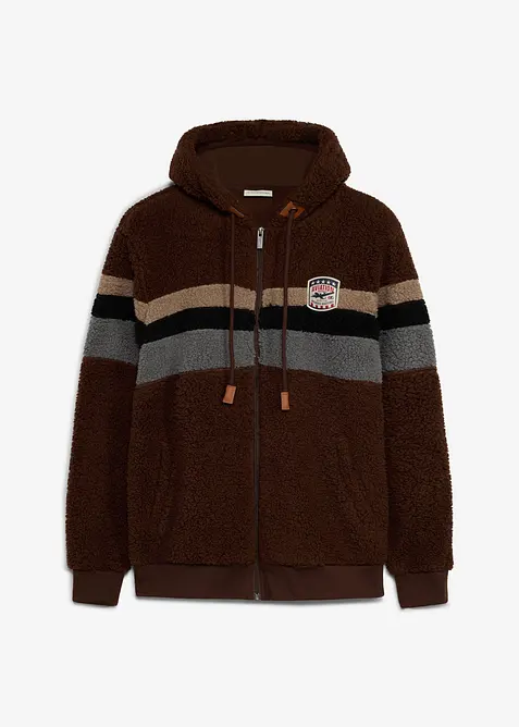 Teddy-Fleecejacke mit Kapuze in braun von vorne - bonprix