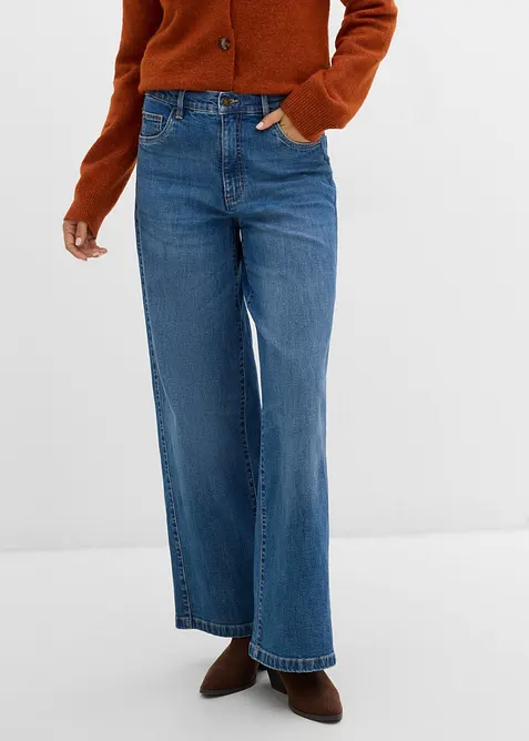 Wide-Leg-Jeans mit vorverlegter Naht in blau von vorne - bonprix