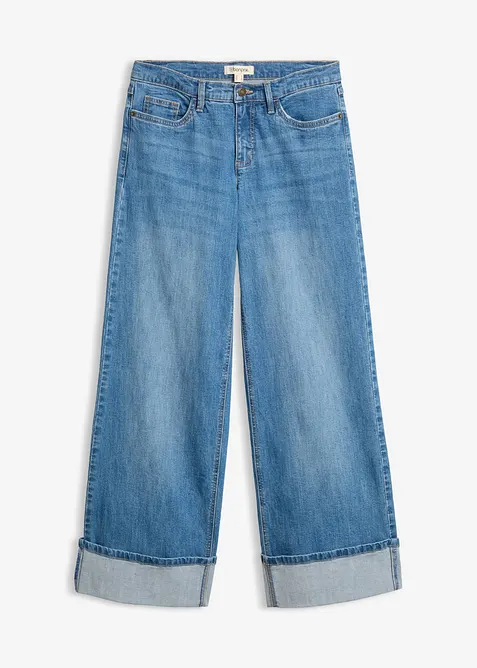 Wide-Leg-Jeans mit Umschlag in blau von vorne - bonprix