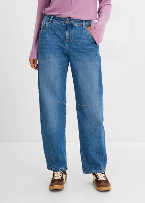Barrel-Jeans Mid Waist in blau von vorne - bonprix