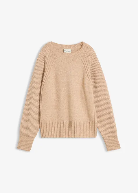 Pullover aus weichem Woll-Mix in beige von vorne - bonprix