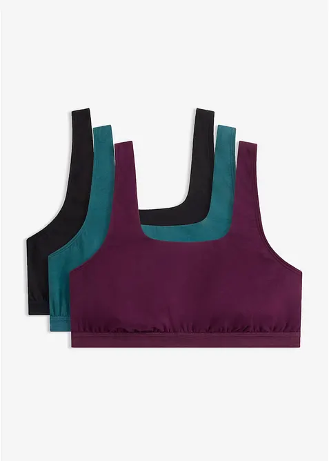 Bustier mit Bio-Baumwolle (3er Pack) in petrol von vorne - bonprix