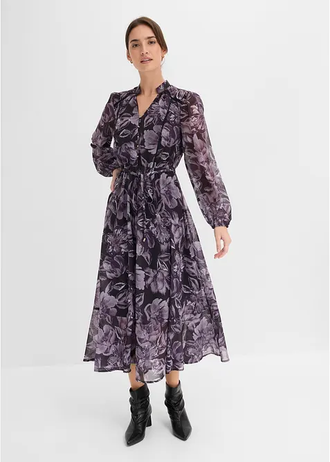 Chiffonkleid in schwarz im Look von vorne (Totalaufnahme) - bonprix