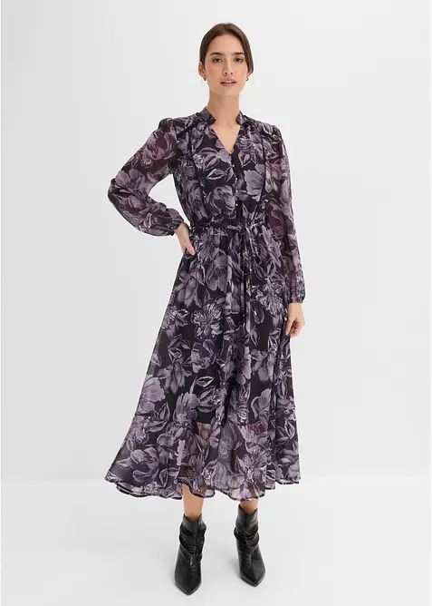 Chiffonkleid in schwarz von vorne (Totalaufnahme) - bonprix