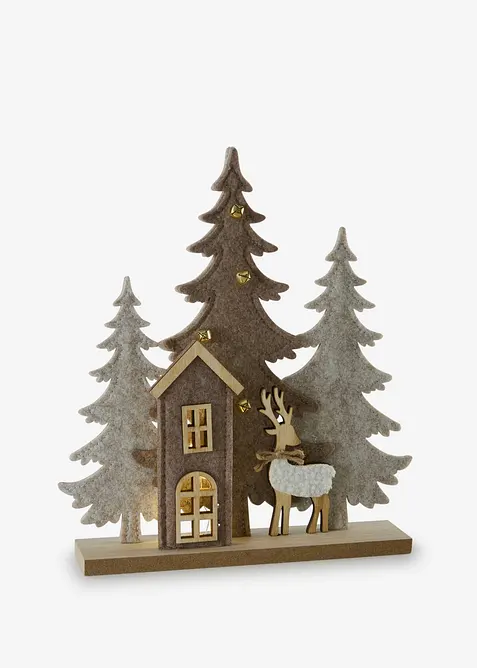 LED-Deko-Objekt Tannen mit Haus in grau von vorne - bonprix