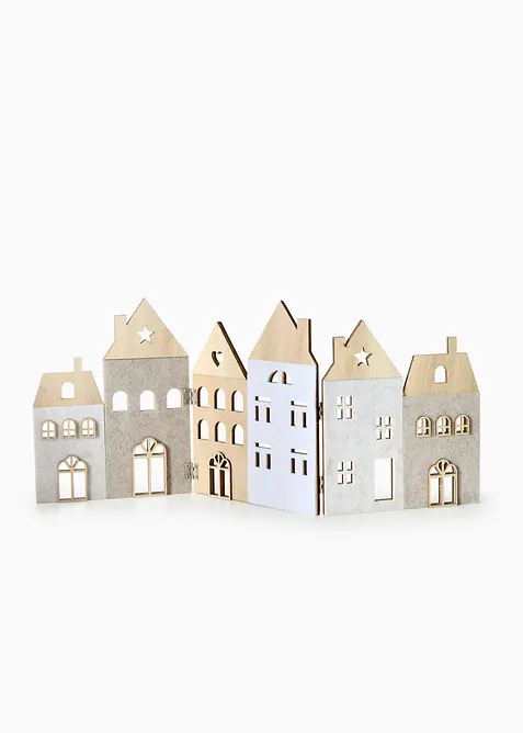 Deko-Objekt Weihnachtliches Dorf in beige von vorne - bonprix