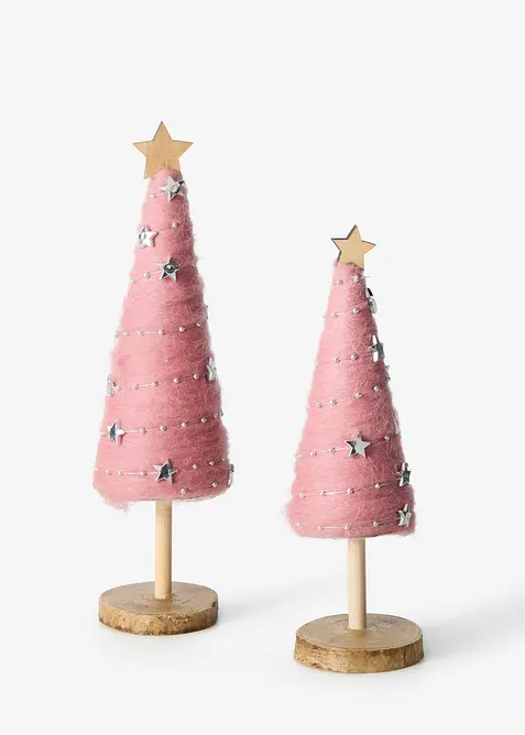 Deko-Objekt Weihnachtsbäume mit Sternen (2-tlg. Set) in rosa von vorne - bonprix