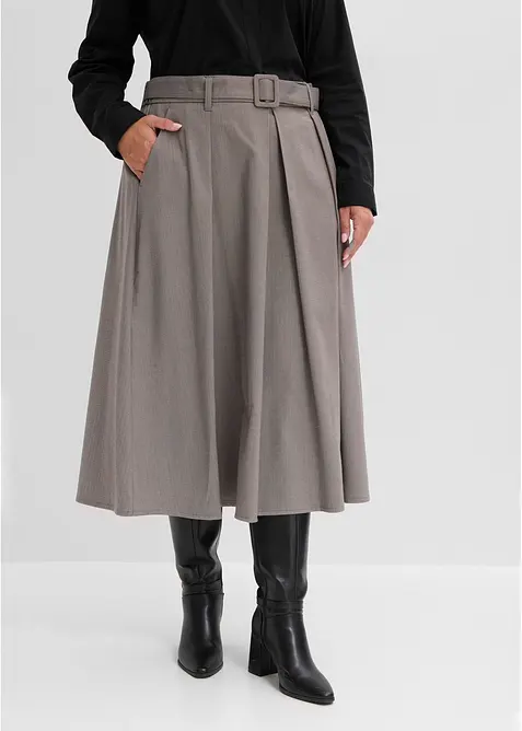 Fischgrat Faltenrock in Wolloptik und Gürtel (2-tlg.Set) in beige von vorne - bonprix
