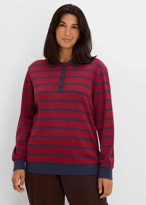 Langarm-Poloshirt aus schwerer Bio-Baumwolle in rot von vorne (im Anschnitt) - bonprix