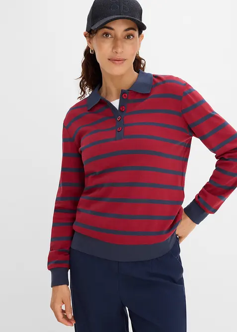 Langarm-Poloshirt aus schwerer Bio-Baumwolle in rot von vorne (im Anschnitt) - bonprix