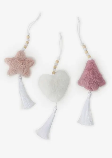 Hängedeko Baumschmuck mit Plüsch (3er Pack) in weiß von vorne - bonprix
