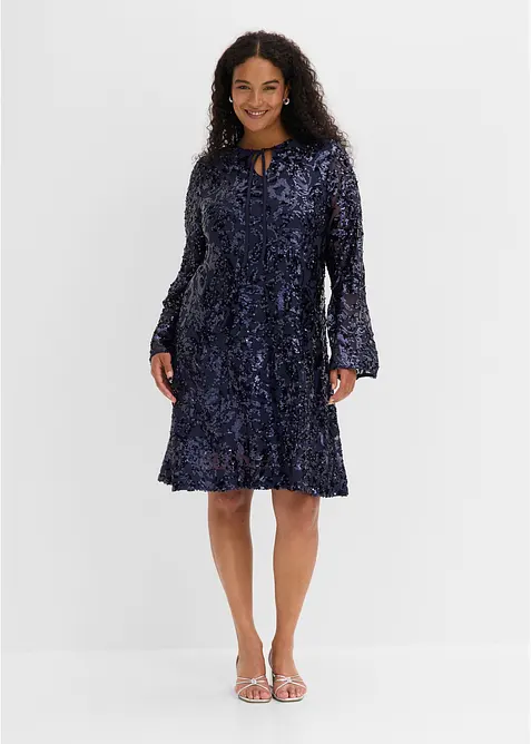 Paillettenkleid in blau von vorne (Totalaufnahme) - bonprix