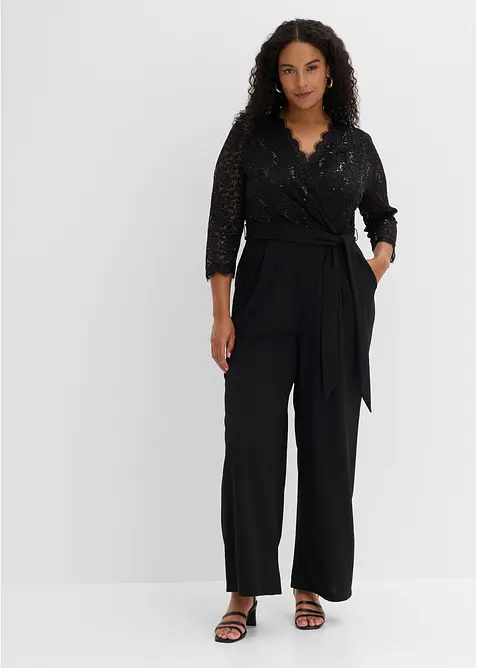 Overall mit Spitze in schwarz von vorne (Totalaufnahme) - bonprix