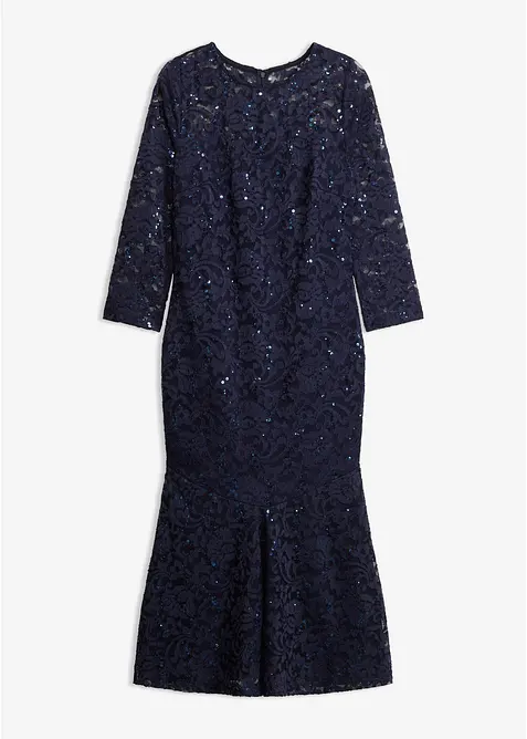 Spitzenkleid mit glänzenden Pailletten in blau von vorne - bonprix