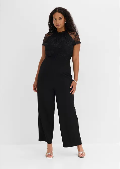 Overall mit Spitze in schwarz von vorne (Totalaufnahme) - bonprix