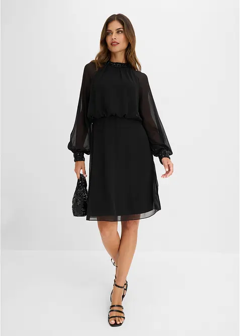 Cocktailkleid mit Strasssteinverzierung in schwarz von vorne (Totalaufnahme) - bonprix