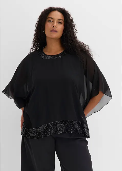 Oversize-Bluse in schwarz von vorne (im Anschnitt) - bonprix