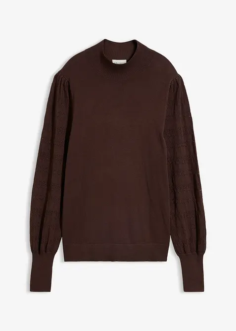 Feinstrickpullover mit Ajour in braun von vorne - bonprix