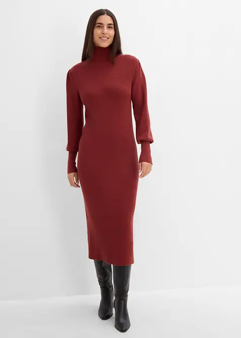 Strickkleid aus softem Viskose-Mix in braun von vorne (Totalaufnahme) - bonprix
