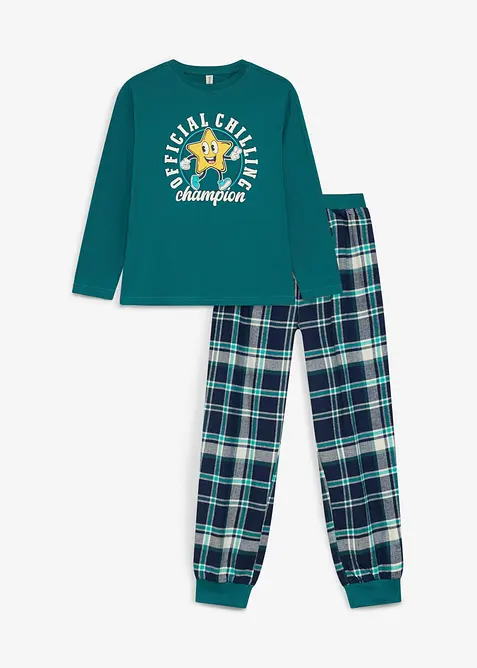 Pyjama aus reiner Baumwolle (2tlg. Set) in petrol von vorne - bonprix