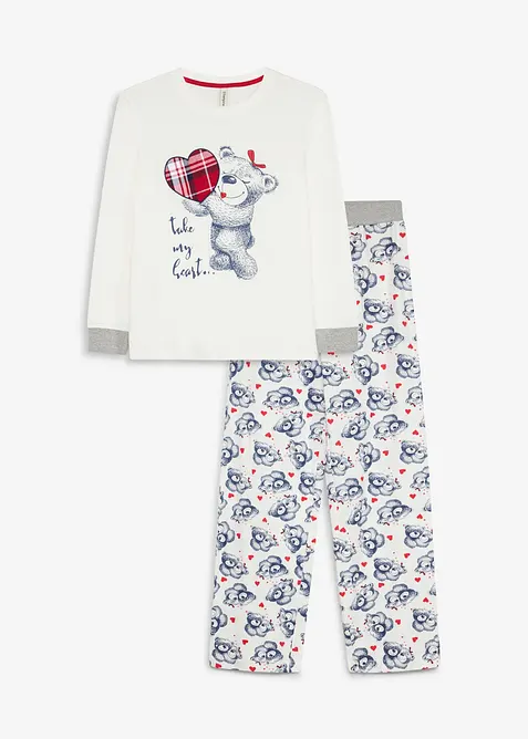 Pyjama aus reiner Bio-Baumwolle (2tlg. Set) in weiß von vorne - bonprix