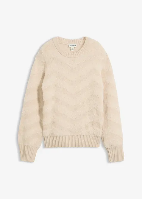 Pullover mit Flauschgarn in beige von vorne - bonprix
