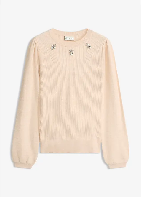 Pullover aus softem Viskose-Mix in beige von vorne - bonprix