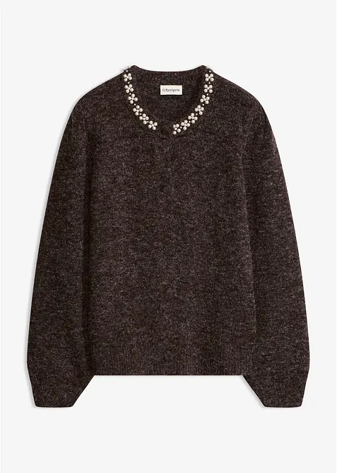 Strickjacke mit Puffärmeln in braun von vorne - bonprix