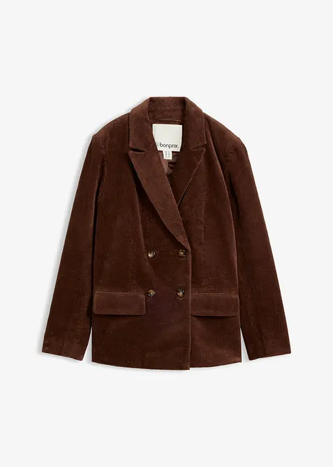 Cord-Blazer als Zweireiher in braun von vorne - bonprix