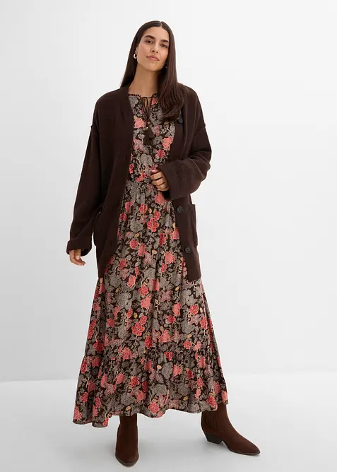 Maxikleid aus reiner Viskose in braun im Look von vorne (Totalaufnahme) - bonprix