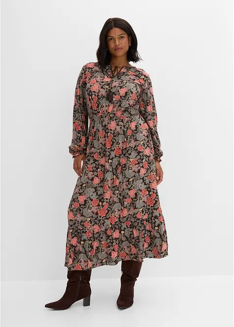 Maxikleid aus reiner Viskose in braun von vorne (Totalaufnahme) - bonprix