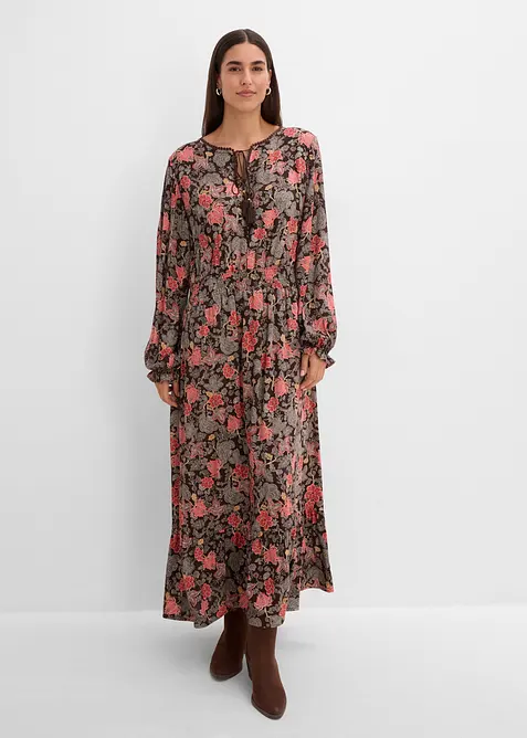 Maxikleid aus reiner Viskose in braun von vorne (Totalaufnahme) - bonprix